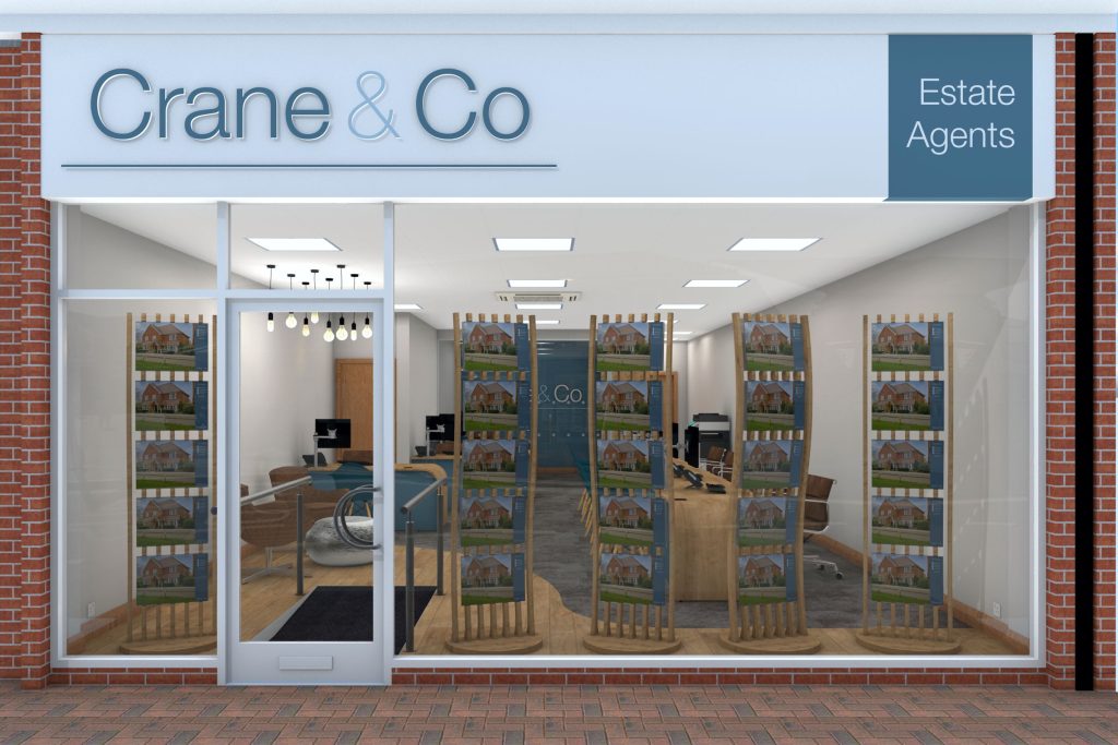 Estate agent window displays.