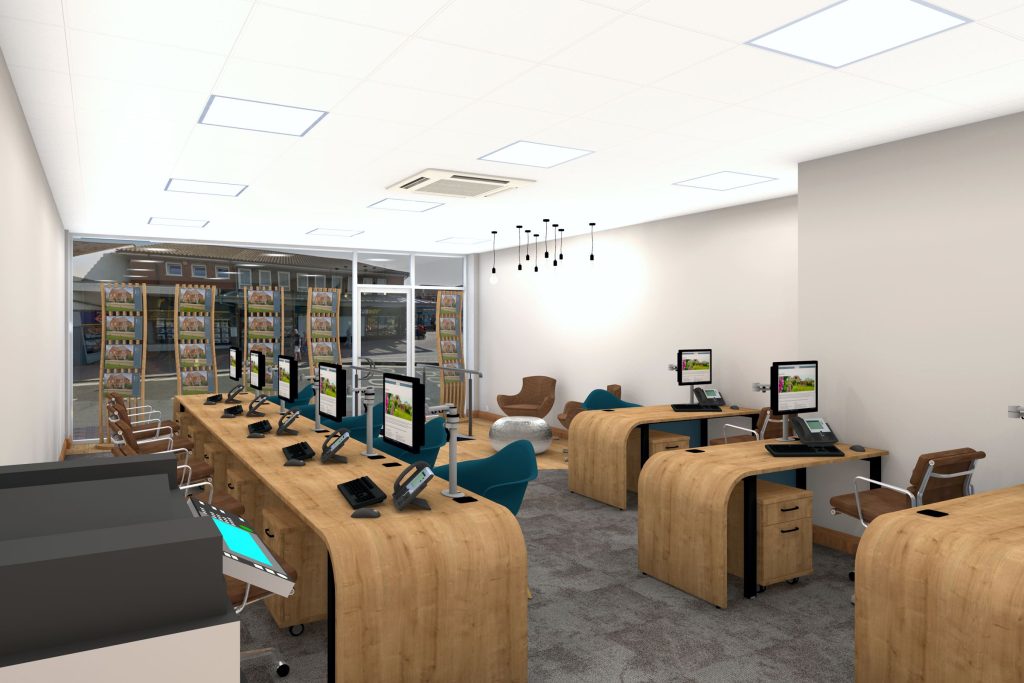 Bespoke desks with curved waterfall ends.