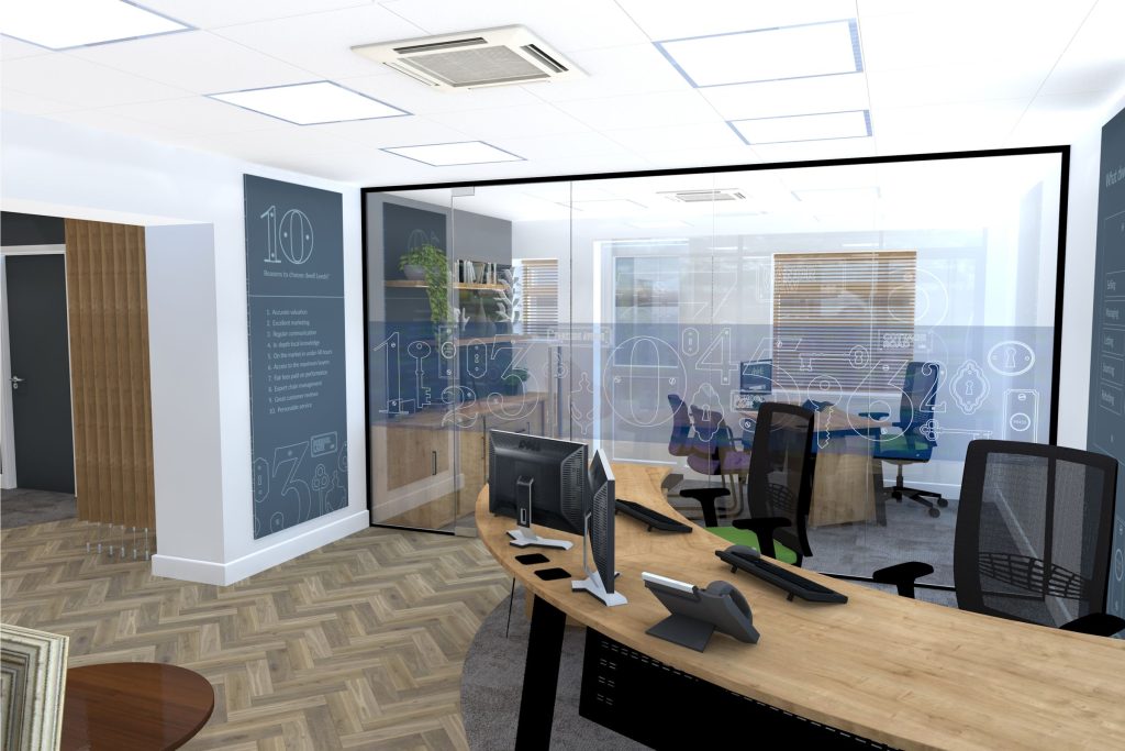 Fully glazed partition with bespoke manifestations.