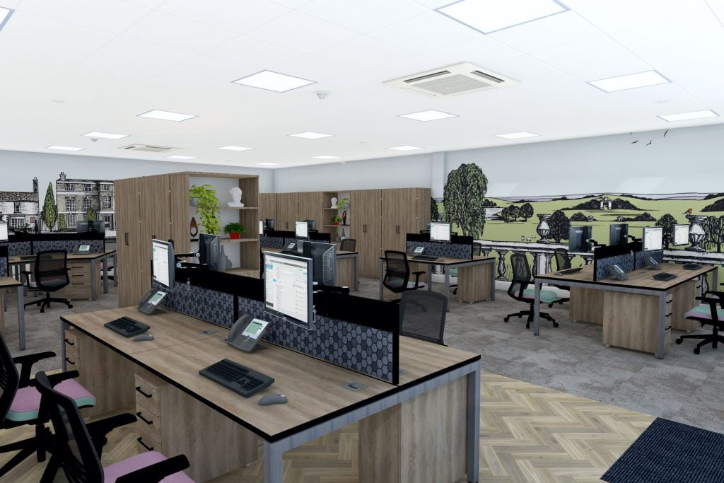 Feature wallpaper in an open plan office.