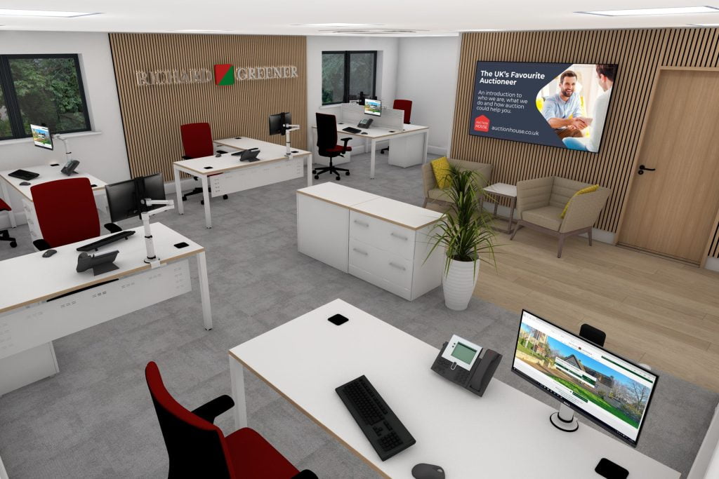 Overview of the ground floor office design.