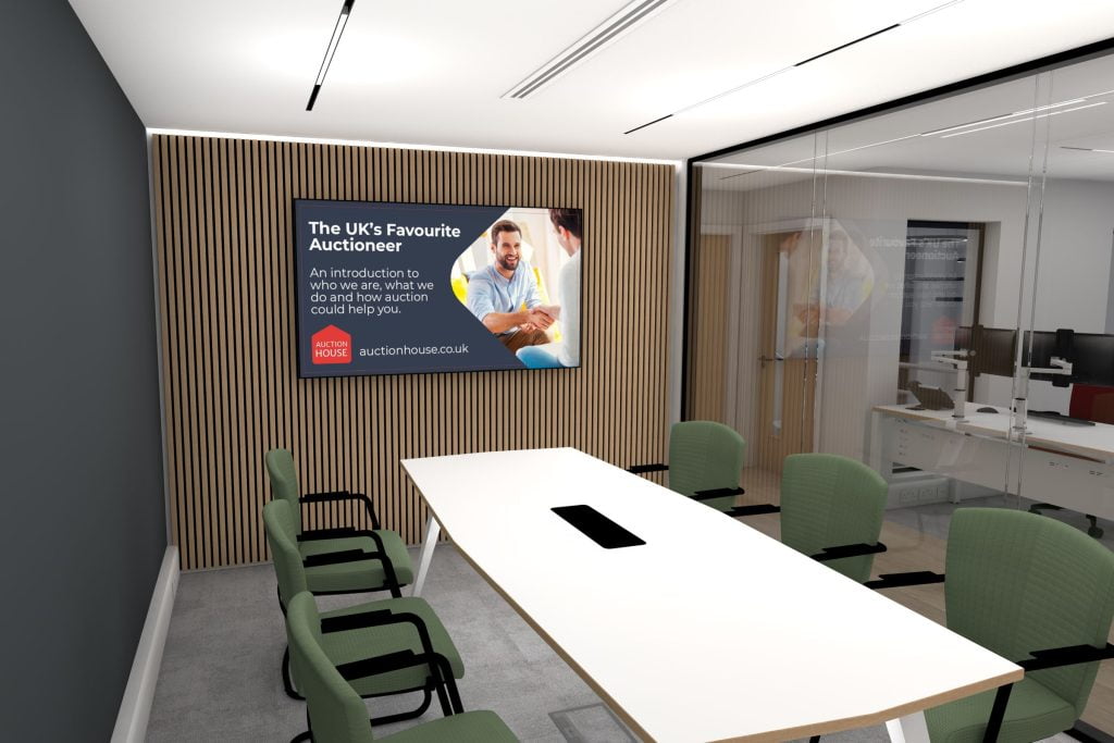 Board room with a feature wall.